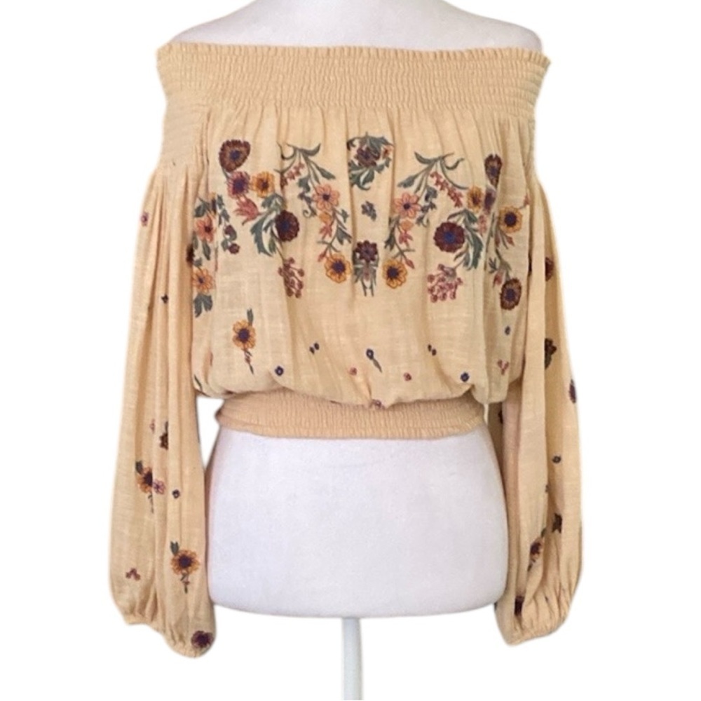 Free People Floral Cotton Embroidered Off-Shoulder Top Blouse size S